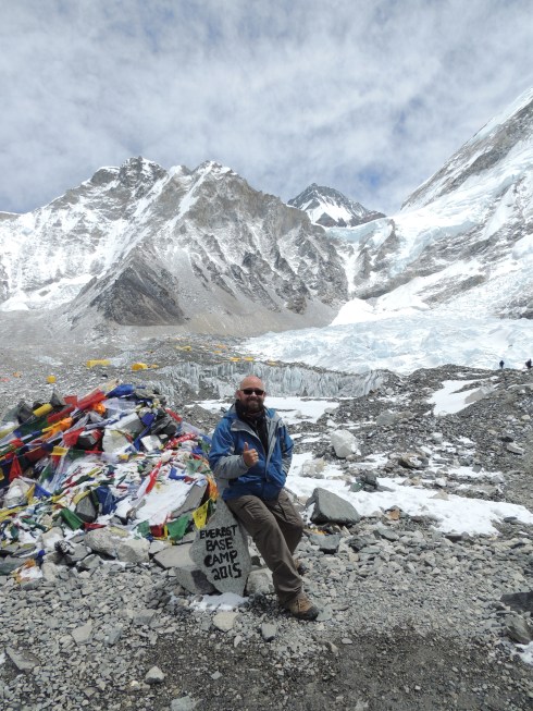 At Everest Base Camp - see the orange tents in the background. (Photo by Rob Martin)
